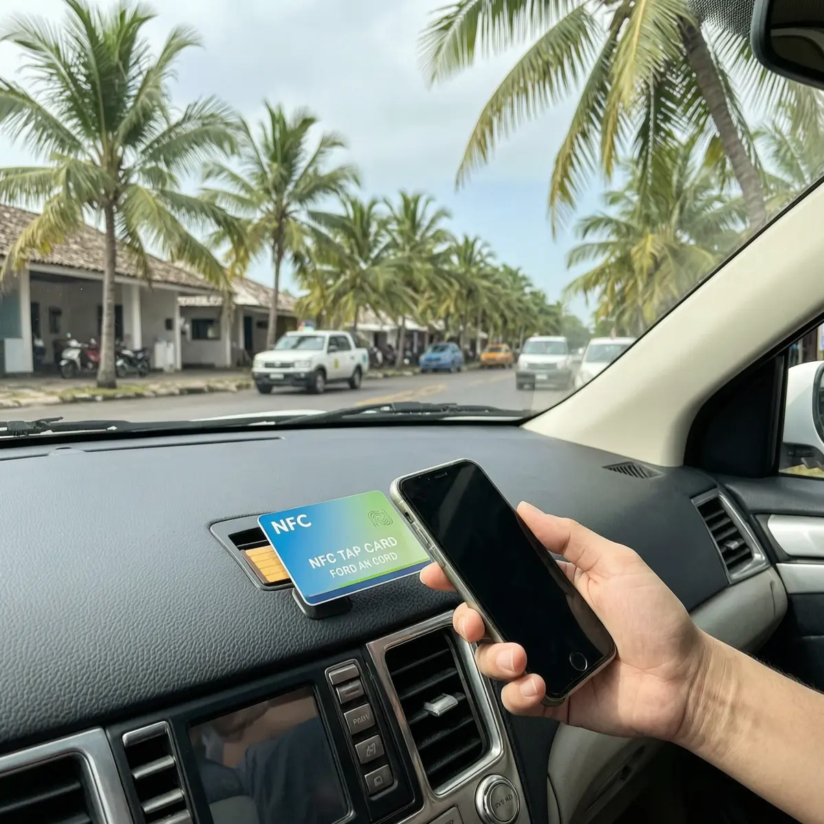 NFC tap card on a taxi dashboard